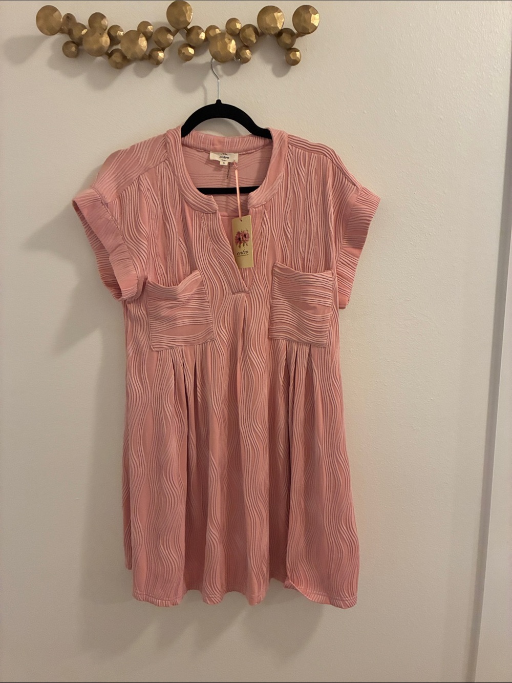 entro Pink Textured Short Sleeve Babydoll Dress